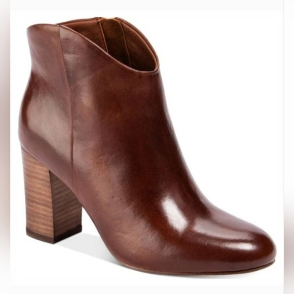 LUCCA LANE Elegant Brown Leather Ankle Boots - Picture 1 of 4